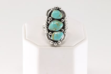 Native America Navajo Sterling Silver Turquoise Ring By Ryntanna Yazzie.