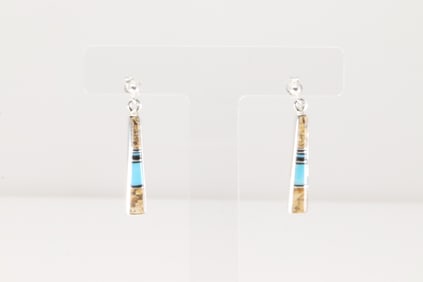 Native America Navajo Sterling Silver Multi-Color Stone Inlay Post / Dangling Earring's By Rick