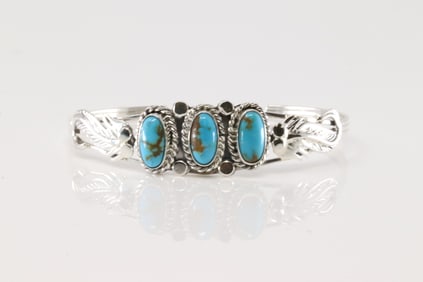 Native America Navajo Sterling Silver Turquoise Bracelet Cuff By Andrew Vandever.