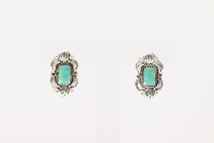 Native America Navajo Sterling Silver Turquoise Post Earring's By Sadie Jim.