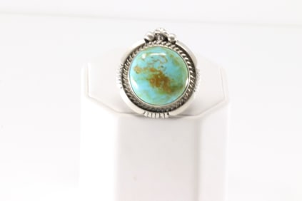 Native America Navajo Sterling Silver Kingman Turquoise Ring By A.M.