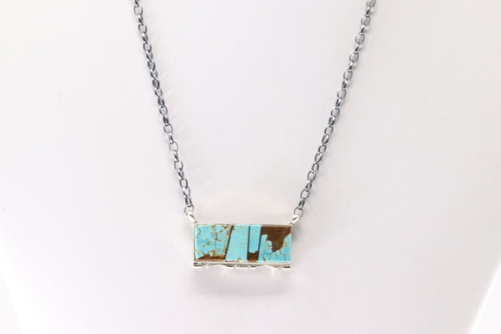 Native America Navajo Sterling Silver Number 8 Turquoise Inlay Necklace By Steve Francisco.: This is a Native America Navajo Sterling Silver Number 8 Turquoise Inlay Necklace By Steve Francisco. Necklace length: 16.00"