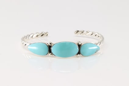 Native America Navajo Sterling Silver Turquoise Bracelet Cuff By Sadie Jim.