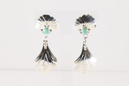 Native America Navajo Sterling Silver Turquoise Post / Dangling Earring's By Genevieve Francisco.