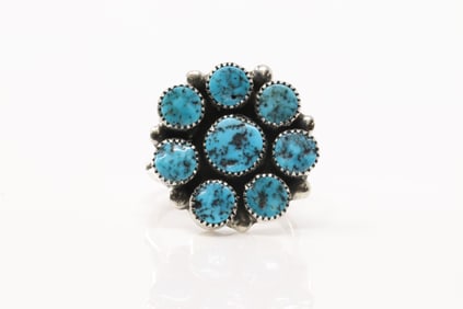 Native American Navajo Sterling Silver Turquoise Ring By Martin Perry.