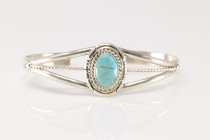Native America Navajo Sterling Silver Kingman Turquoise Bracelet Cuff By David Skeets.