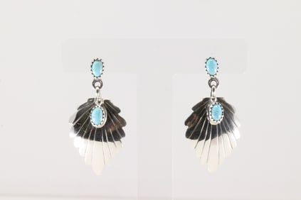Native America Navajo Sterling Silver Turquoise Leaf Post Earring's By Genevieve Francisco.