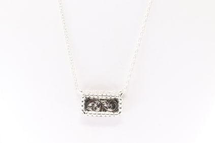 Native American Navajo Sterling Silver Solid Stamped Necklace By Arlene Lewis.