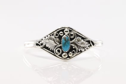 Native America Navajo Sterling Silver Turquoise Bracelet Cuff By Harry B.Yazzie.