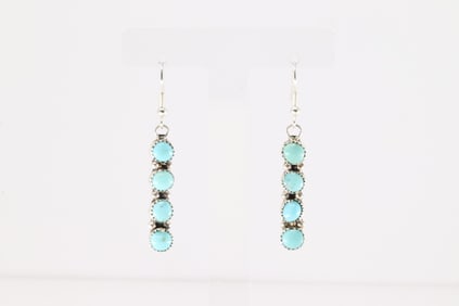Native America Navajo Sterling Silver Kingman Turquoise Dangling Earring's By Maxine Ramirez.