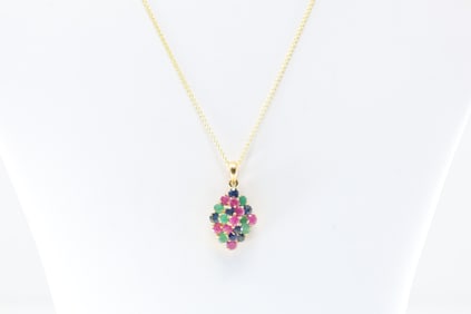 Multi-Color Gemstone Pendant / Necklace 14Kt.