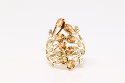 Citrine & Diamond Floral Ring 14Kt.