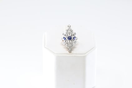 Art Deco Sapphire & Diamond Ring 14Kt.