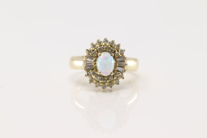 Opal & Baguette Diamond Ring 14Kt.