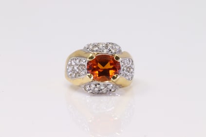 Citrine & Diamond Ring 18Kt.