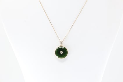 Jade & Diamond Pendant / Necklace 14Kt.
