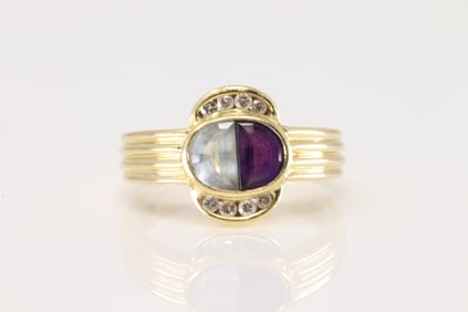 Amethyst / Aquamarine & Diamond Ring 18Kt.