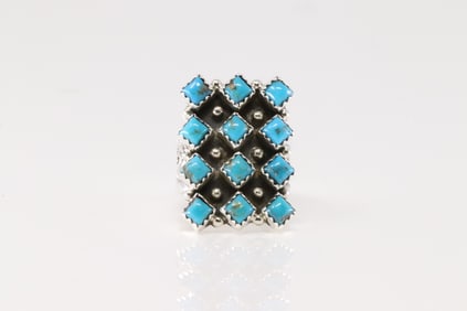 Native America Navajo Sterling Silver Turquoise Ring By Verley Betone.