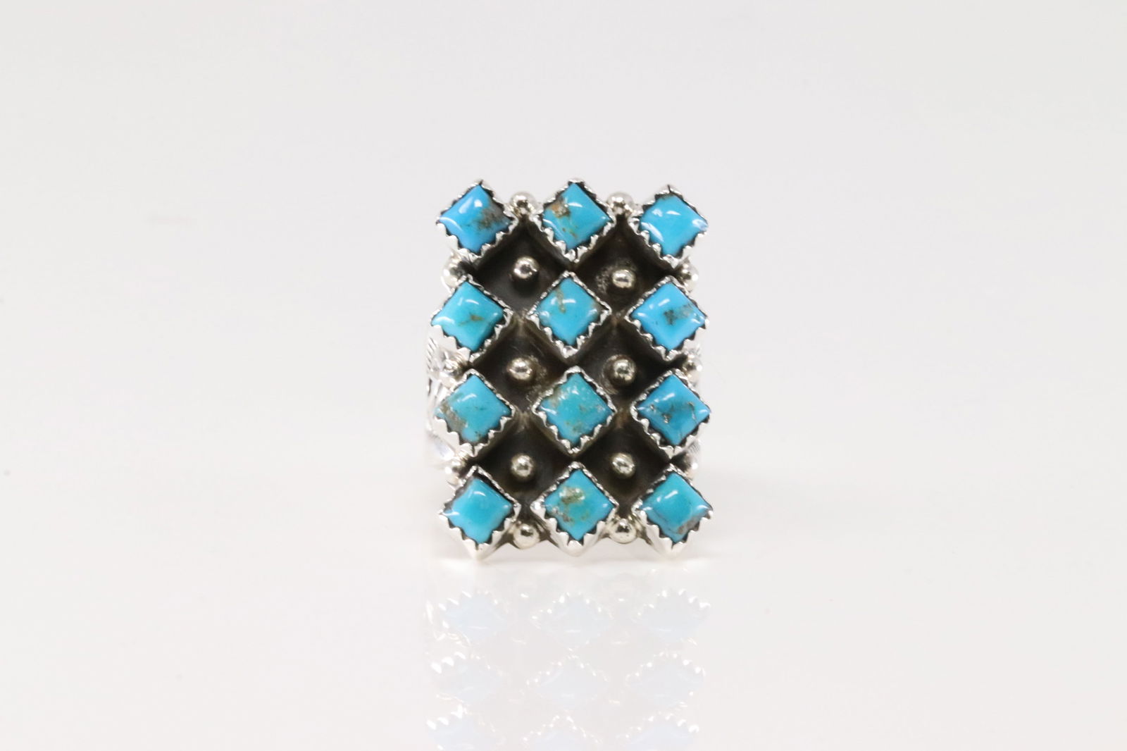 Native America Navajo Sterling Silver Turquoise Ring By Verley Betone.