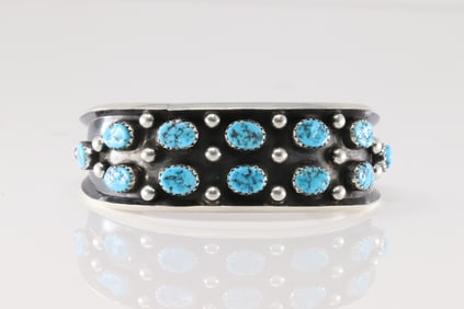 Native America Navajo Sterling Silver Turquoise Bracelet Cuff By Paul Largo.