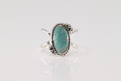 Native America Navajo Sterling Silver Turquoise Ring By Myra Benally.