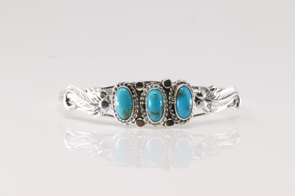 Native America Navajo Sterling Silver Turquoise Bracelet Cuff By Andrew Vandever.