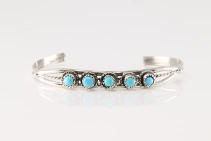 Native America Navajo Sterling Silver Turquoise Bracelet Cuff By Janice Spencer.