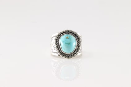 Native American Navajo Sterling Silver Turquoise Ring By Samuel Yellowhair.