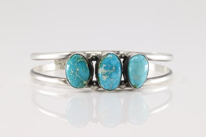 Native America Navajo Sterling Silver Sonora Gold Turquoise Bracelet Cuff By Augustine Largo.