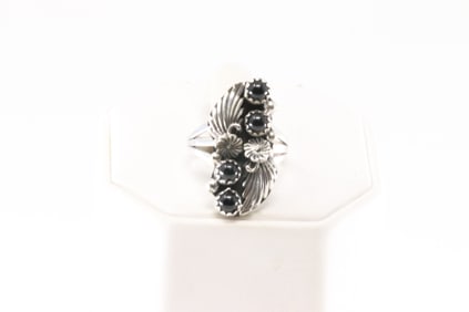 Native America Navajo Sterling Silver Black Onyx Ring By Jerryson Henio.