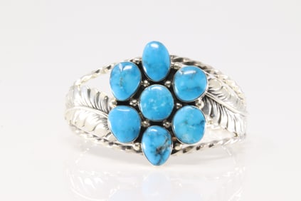 Native America Navajo Sterling Silver Turquoise Bracelet Cuff By Smith.
