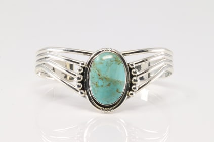 Native America Navajo Sterling Silver Turquoise Bracelet Cuff By Harold Becenti.