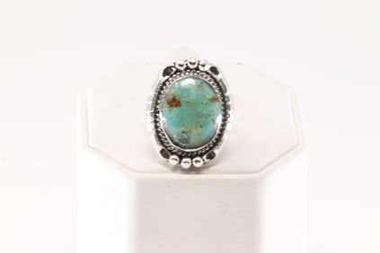 Native America Navajo Sterling Silver Turquoise Ring By Samuel Yellowhair.