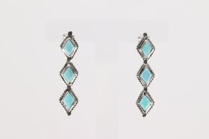 Native America Navajo Sterling Silver Turquoise Post Earring's By Ryntanna Yazzie.