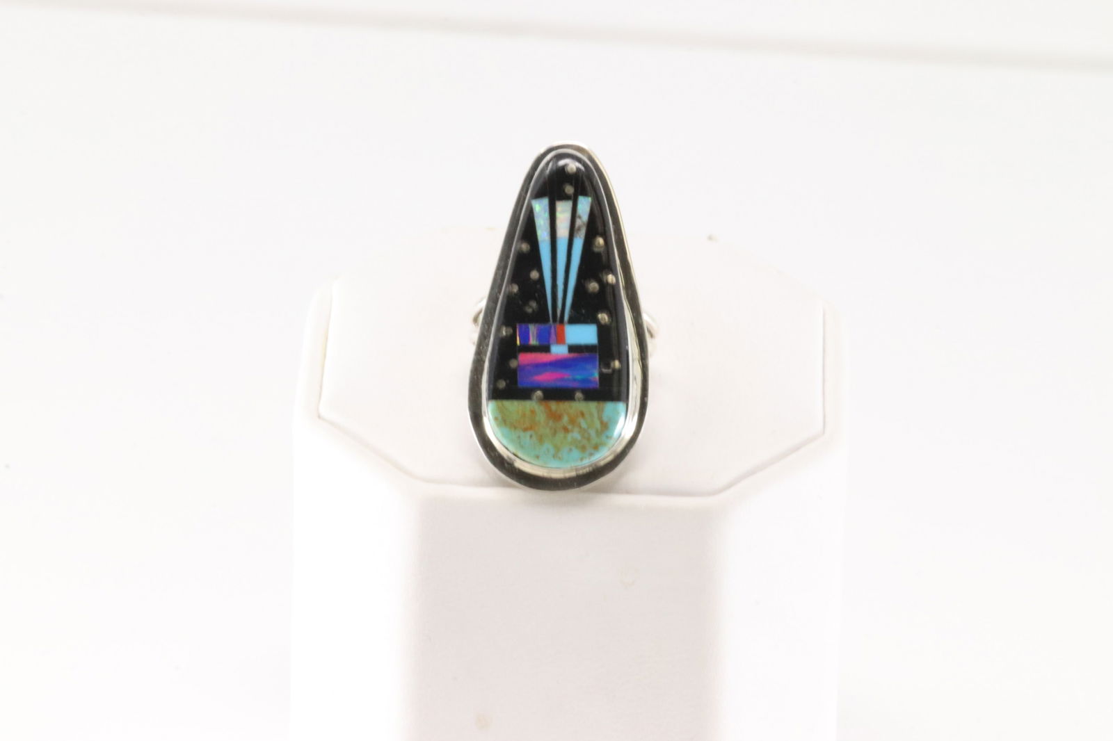 Native America Navajo Sterling Silver Multi-Color Stone Inlay Night Sky Ring By Gilbert Smith. (1 of 4)