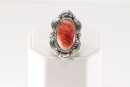 Native America Navajo Sterling Silver Spiny Oyster Ring By Daniel Dakai.