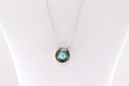 Native America Navajo Sterling Silver Turquoise Naja Necklace By Annette Chiquito.