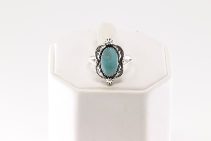 Native America Navajo Sterling Silver Turquoise Ring By Rosemary Saunder.