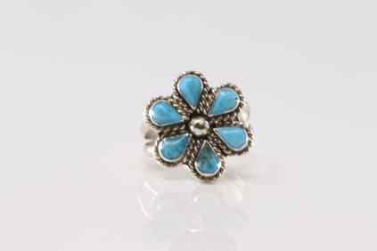 Native America Zuni Sterling Silver Turquoise Ring By G.D.
