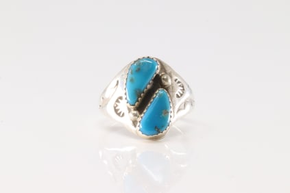 Native America Zuni Sterling Silver Turquoise Ring By M.L.