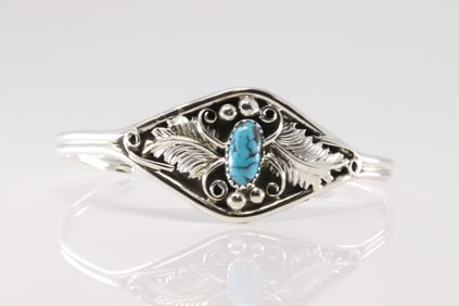 Native America Navajo Sterling Silver Turquoise Bracelet Cuff By Harry B.Yazzie.