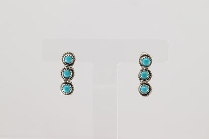 Native America Navajo Sterling Silver Turquoise Post Earring's By Janic Spencer.