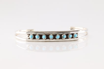 Native America Zuni Sterling Silver Turquoise Bracelet Cuff By Susie Livingston.