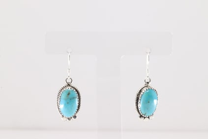 Native America Navajo Sterling Silver Turquoise Dangling Earring's By Sharon McCarthy.