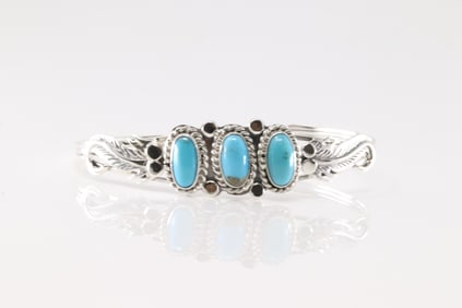 Native America Navajo Sterling Silver Turquoise Bracelet Cuff By Andrew Vandever.