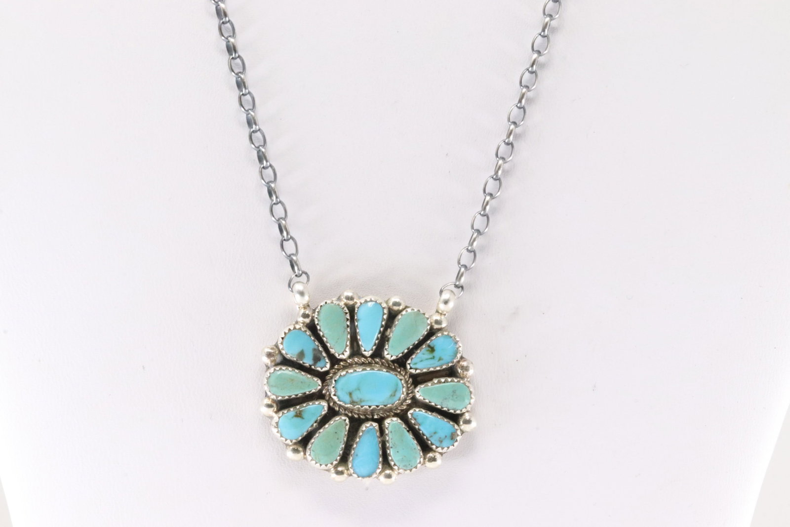 Native America Navajo Sterling Silver Turquoise Necklace By Alicia Wilson.: This is a Native America Navajo Sterling Silver Turquoise Necklace By Alicia Wilson. Necklace length: 18.00"