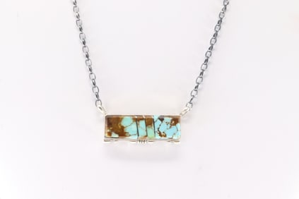 Native America Navajo Sterling Silver Number 8 Turquoise Inlay Necklace By Steve Francisco. Necklace