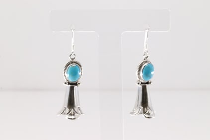 Native America Navajo Sterling Silver Turquoise Blossom Dangling Earring's By Sharon McCarthy.