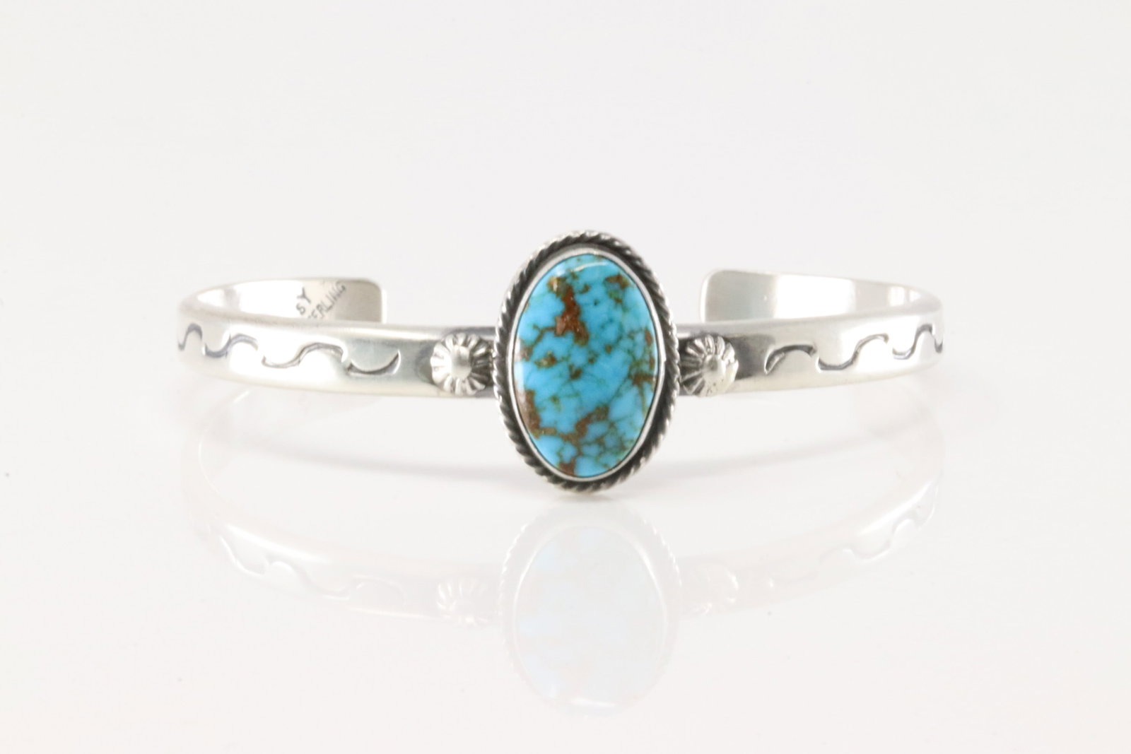 Native America Navajo Sterling Silver Turquoise Bracelet Cuff By Samuel Yellowhair.: This is a Native America Navajo Sterling Silver Turquoise Bracelet Cuff By Samuel Yellowhair.