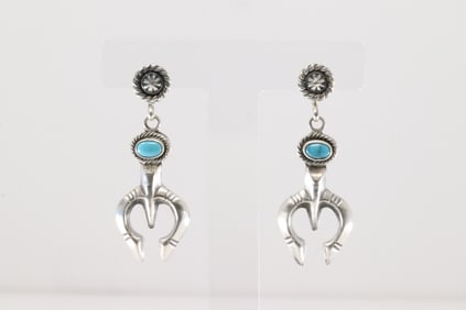 Native America Navajo Sterling Silver Turquoise Naja Post / Dangling Earring's By Annie Spencer.